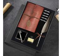 GCCL Quill Pen and Ink Set, Antique Feather Dip Calligraphy Pen Set, including Quill Pen, 5 Replacement Nibs, Pen Nib Base, Notebook, Ink, Gift Box, Best Gifts for Him Men Dad (Grey)