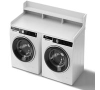 GCCSJ 2-Tier Joined Washer Dryer Countertop, 54" Width x 27.5" Depth Wood Shelf Topper with Edge & Non-Slip Pads for Laundry Room Organization Storage & Clothes Folding, White