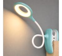 GCDFGV Clip On Reading Light for Bed Headboard, USB Rechargeable Cordless Clamp Lamp for Dorm Room Essentials, Touch Dim, 3 Colors, Eye Protect LED Desk Lamp for College Dorm Room, Gooseneck,Green