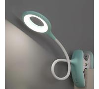 GCDFGV Clip On Reading Light for Bed Headboard, USB Rechargeable Desk Lamp for Dorm Room Essential, 5W, 3 Colors Touch Dimmable, Eye Protect, Green