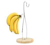 Gcerfby Double Hooks Banana Holder, Stackable Organizer With Wooden Base & Stainless Steel Hook, Banana Holder With Chrome Plated Finish, 15cm, Easy To Use, Portable For Tabletop Home Dining