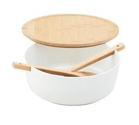 Gcerfby Salad Bowl, Complete Serveware Set, 28.5 X 10.5 Cm, Large Serving Mixing Bowls, Wooden Food Serving Container with Spoon and Fork, Easy to Use, for Fruits Pasta Snacks