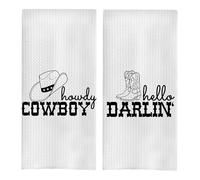 GCFET Howdy Cowboy Hello Darlin' Couple Kitchen Towels Set of 2, Western Hand Towels for Bathroom, Western Dish Towels, Western Kitchen Decor, Cowboy Bathroom Decor, 16x24 Inch White