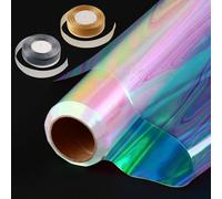 GcFoir Clear Wrapping Paper for Flower Rainbow, 34" x 100ft Iridescent Cellophane Roll 34 In X 100 Ft Rainbow Clear Cellophane Wrap Roll Iridescent Cellophane Wrap
