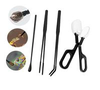 GCFTIFF Reptile Long Handle Feeding Tools,2Pcs Extra Long Stainless Steel Reptile Feeding Tongs with Rubber Tip, 1Pcs Feeding Spoon, 1Pcs plastic feeding clamp,Terrarium Feeder Tool for Tank(Black)