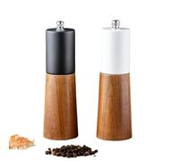 GCFTIFF Wooden Salt and Pepper Grinder Set,Crafted of Solid Acacia Wood with Ceramic Steel Core,Adjust for Customized Coarseness(2pcs white + black,6 inch)