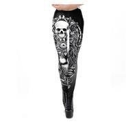 GCHNow Ruiziliang 1-Pack, Retro Skull Design Punk Women Legging, Gothic Style Vintage Lion Steampunk Pants(Black White,L)