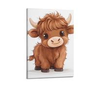 GCHPRINTEU Cartoon Cute Highland Baby Cow Motivational Canvas Poster Gift Home Wall Decoration Animal Fun Art Print for Bedroom Living Room 20x30inch(50x75cm) Frame-style-1
