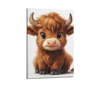 GCHPRINTEU Cartoon Cute Highland Baby Cow Motivational Canvas Poster Gift Home Wall Decoration Animal Fun Art Print for Bedroom Living Room 12x18inch(30x45cm) Frame-style-1