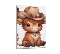 GCHPRINTEU Cartoon Cute Highland Baby Cow Motivational Canvas Poster Gift Home Wall Decoration Animal Fun Art Print for Bedroom Living Room 08x12inch(20x30cm) Frame-style