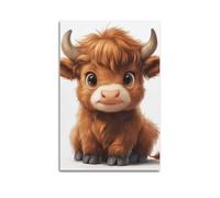 GCHPRINTEU Cartoon Cute Highland Baby Cow Motivational Canvas Poster Gift Home Wall Decoration Animal Fun Art Print for Bedroom Living Room 20x30inch(50x75cm) Unframe-style-1