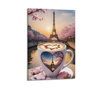 GCHPRINTEU COFFEE TIME PARIS Eiffel PINK Poster Valentine's Day Wall Art Canvas Prints For Home Deco 20x30inch(50x75cm) Frame-style