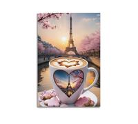 GCHPRINTEU COFFEE TIME PARIS Eiffel PINK Poster Valentine's Day Wall Art Canvas Prints For Home Deco 16x24inch(40x60cm) Unframe-style