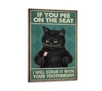 GCHPRINTEU If You Pee On The Seat-Funny Black Cat Bathroom Signs Motivational Canvas Poster Gift Home Wall Decoration Animal Fun Art Print for Bedroom Living Room 12x18inch(30x45cm) Frame-style