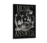 GCHPRINTEU Music Is The Answer Black Disco Ball Canvas Poster Sweet Home Wall Art Print for Wall Decoration 20x30inch(50x75cm) Frame-style