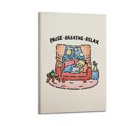 GCHPRINTEU Pause Breathe Relax Print, Positive Office Poster Music Album Canvas Poster Gift Home Wall Decoration Animal Fun Art Print for Bedroom Living Room 12x18inch(30x45cm) Frame-style