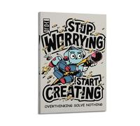 GCHPRINTEU Stop Worrying Start Creating Motivational Canvas Poster Inspired Quote Art Print for Wall Decoration 24x36inch(60x90cm) Frame-style
