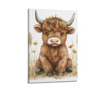 GCHPRINTEU Watercolor Cute Highland Baby Cow 1 Motivational Canvas Poster Gift Home Wall Decoration Animal Fun Art Print for Bedroom Living Room 16x24inch(40x60cm) Frame-style