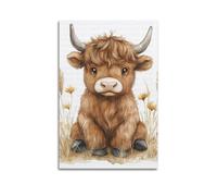 GCHPRINTEU Watercolor Cute Highland Baby Cow 1 Motivational Canvas Poster Gift Home Wall Decoration Animal Fun Art Print for Bedroom Living Room 24x36inch(60x90cm) Unframe-style