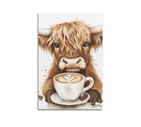 GCHPRINTEU Watercolor Cute Highland Baby Cow Motivational Canvas Poster Gift Home Wall Decoration Animal Fun Art Print for Bedroom Living Room 16x24inch(40x60cm) Unframe-style-1