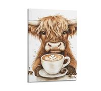 GCHPRINTEU Watercolor Cute Highland Baby Cow Motivational Canvas Poster Gift Home Wall Decoration Animal Fun Art Print for Bedroom Living Room 16x24inch(40x60cm) Frame-style-1