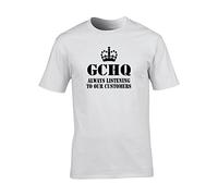 GCHQ- Always Listening to Our CUSTOMERS- Funny Joke Spy Men's T-Shirt White