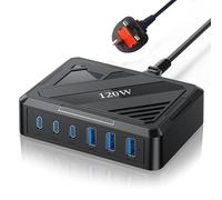 Gcidto 120W 6-Port USB Desktop Fast Charging Station, 3 USB-C Ports + 3 USB-A Ports, Supports PD & QC Intelligent Adaptive Fast Charging, Compatible with iPhone/iPad and Other Devices. (black)