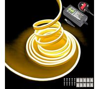 Gcidto Flexible 5M Yellow Neon LED Strip Lights，12V DC 600 LEDs Waterproof SMD2835 for DIY Decor Lights for Parties, Bars, Bedrooms, Store Signs(Includes Power Adapter).