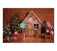 GCIREC 10x6.5ft Christmas Backdrop Brown Wooden House Xmas Trees Gifts Decoration Photography Background Christmas Birthday Party Decoration Banner Photo Booth Props