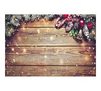GCIREC 10x6.5ft Christmas Backdrop Brown Wooden Wall Board Evergreen Pine Branch Decoration Photography Background Christmas Birthday Party Decoration Banner Photo Booth Props