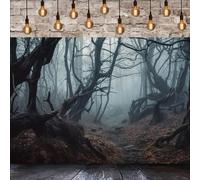 GCIREC 10x7ft Spooky Foggy Withered Forest Backdrop Halloween Scary Misty Woods Magic Grove Vampire Evil Trees Photography Background Halloween Party Decoration Banner Photo Booth Props