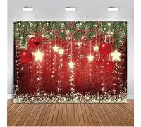 GCIREC 10x8ft Red Christmas Backdrop Xmas Ball Sparkling Stars Tree New Year Party Family Party Photography Background Xmas Banner Photo Studio Booth Kids Photography Props