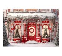 GCIREC 10x8ft Red White Christmas Backdrop Candy Shop Snow World Xmas Family Holiday Party Winter Snowflake Wonderland Photography Background Xmas Banner Photo Studio Booth Kids Photography Props