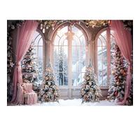 GCIREC 12x10ft Christmas Backdrop Winter Pink Window Xmas Tree Decorations Snow Wonderland Photography Background Christmas Birthday Party Decoration Banner Photo Booth Props