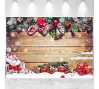 GCIREC 12x8ft Christmas Wood Wall Backdrop Brown Rustic Wood Glitter Xmas Balls Pinecone Ornaments Photography Background Winter Holiday Party Decoration Banner Photo Booth Props