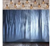 GCIREC 12x8ft Spooky Foggy Forest Backdrop Halloween Scary Blue Misty Woods Magic Grove Vampire Evil Trees Photography Background Halloween Eve Party Decoration Banner Photo Booth Props