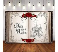 GCIREC 15x10ft Fairy Tale Book Backdrop Once Upon a Time Ancient Castle Red Rose Photography Background Princess Birthday Party Party Decoration Banner Photo Booth Props