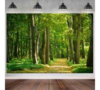 GCIREC 15x10ft Spring Green Forest Backdrop Forest Tree Path Natural Wonderland Photography Background Birthday Party Decoration Banner Photo Booth Props