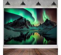 GCIREC 15x8ft Northern Lights Backdrop Green Aurora Borealis Forest Lake Backdrop Natural Wonderland Photography Background Christmas Birthday Party Decoration Banner Photo Booth Props