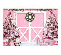 GCIREC 5x3ft Christmas Backdrop Pink Barn Wood Door Xmas Tree Gifts Rustic Winter Snowflake Photography Background Xmas Banner Photo Studio Booth Kids Photography Props