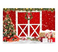 GCIREC 5x3ft Christmas Backdrop Red Barn Wood Door Xmas Tree Gifts Rustic Winter Snowflake Photography Background Xmas Banner Photo Studio Booth Kids Photography Props