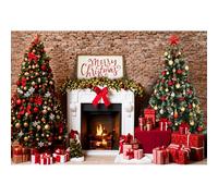 GCIREC 5x4ft Christmas Backdrop Winter Brown Fireplace Xmas Trees Decorations Family Holiday Party Photography Background Christmas Birthday Party Decoration Banner Photo Booth Props