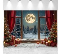GCIREC 5x4ft Christmas Window Backdrop Xmas Pine Trees Gift Boxes Night Snow Scenery Photography Background Winter Holiday New Year Eve Party Decoration Banner Photo Booth Props