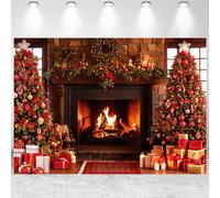 GCIREC 6x4ft Christmas Brick Fireplace Backdrop Xmas Tree Gift Boxes Socks Photography Background Winter Holiday New Year Eve Party Decoration Banner Kids Portrait Photo Booth Props