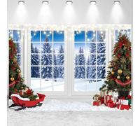 GCIREC 6x4ft Christmas Window Backdrop Xmas Pine Trees Gift Boxes Snowy Forest Scene Lights Photography Background Winter Holiday New Year Eve Party Decoration Banner Photo Booth Props