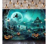 GCIREC 6x4ft Halloween Backdrop Scary Castle Grave Yard Withered Tree Bats Spooky Pumpkin Lanterns Photography Background Halloween Night Carnival Theme Party Decoration Banner Photo Booth Props