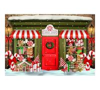GCIREC 7x5ft Green Red Christmas Backdrop Candy Shop Cane in Snow World Xmas Family Holiday Party Photography Background Xmas Banner Photo Studio Booth Kids Photography Props