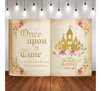 GCIREC 8x6ft Fairy Tale Book Backdrop Once Upon a Time Golden Castle Magic Photography Background Princess Birthday Party Party Decoration Banner Photo Booth Props