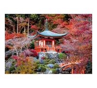 GCIREC 8x6ft Japanese Garden Backdrop Japan Daigo-ji Temple Kyoto City View Autumn Red Maple Trees River Bridge Scenery Photography Background Birthday Party Decoration Banner Photo Booth Props