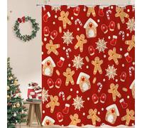 GCIREC Christmas Shower Curtain, 180x200cm, Yellow Red Christmas Cute Gingerbread Man Farmhouse Snowflake Waterproof Fabric Machine Washable Bathroom Curtain with Hooks